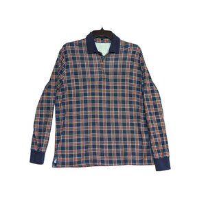 Lands End Mens Plaid Long Sleeve Polo Shirt Size M
